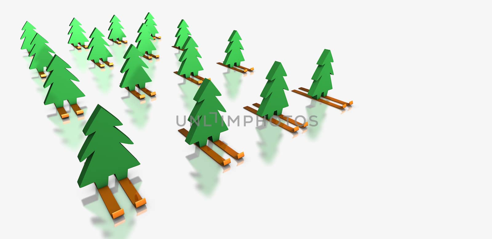 Green Christmas trees skiing