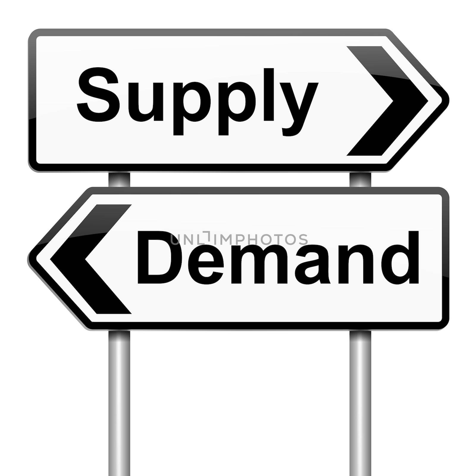 Illustration depicting a roadsign with a supply or demand concept.White background.