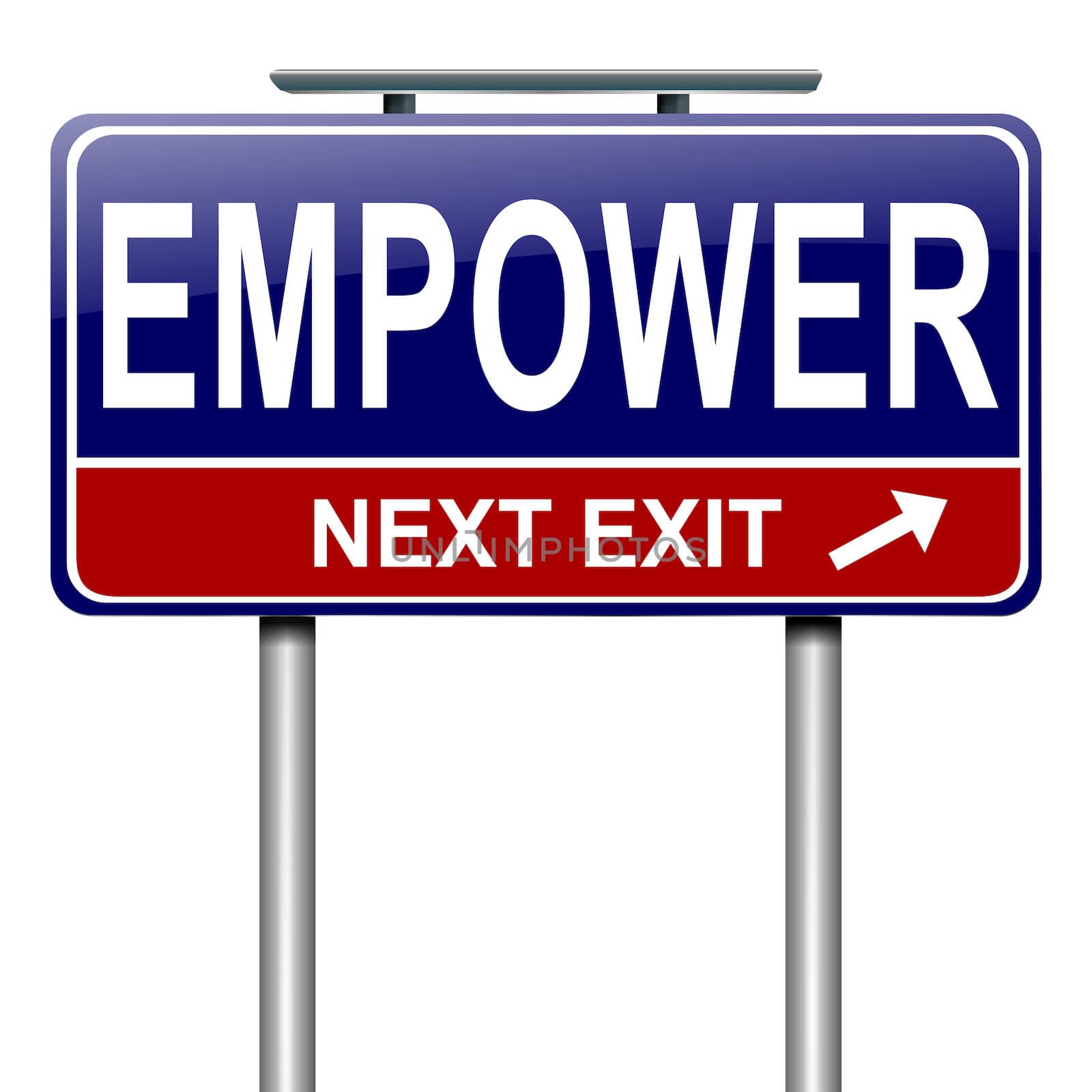 Illustration depicting a roadsign with an empower concept. White background.