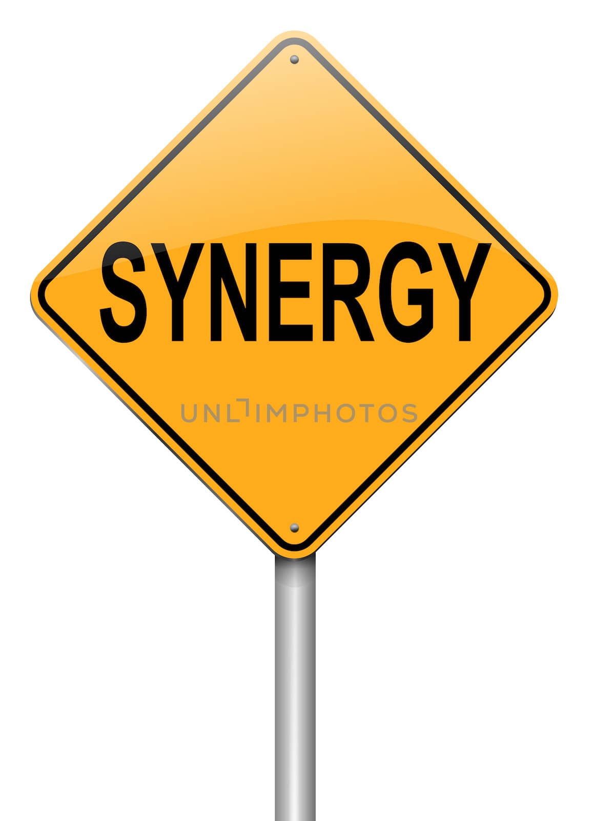 Illustration depicting a roadsign with synergy concept. White background.
