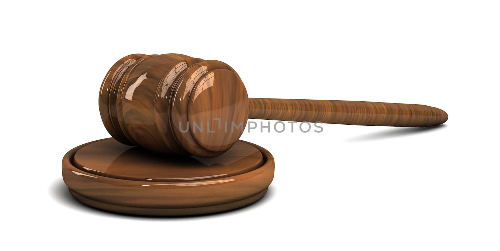 Judge's wooden gavel isolated on white background
