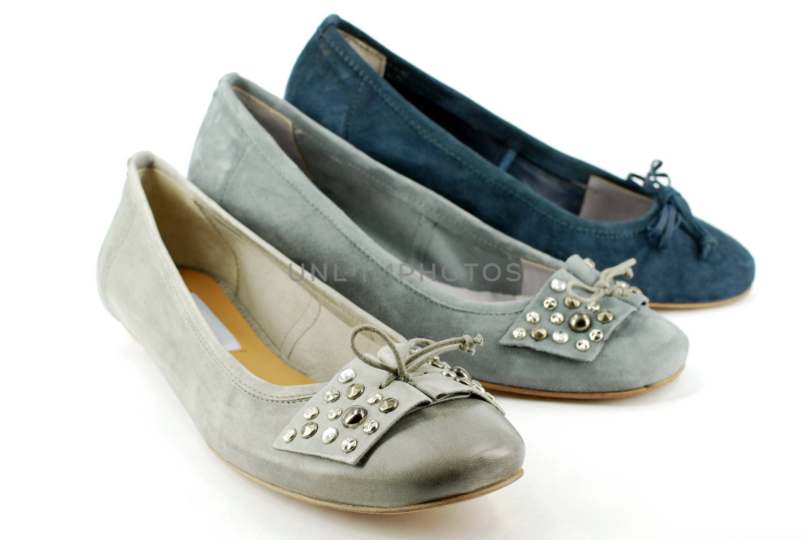 Gray and blue woman ballet flat shoes