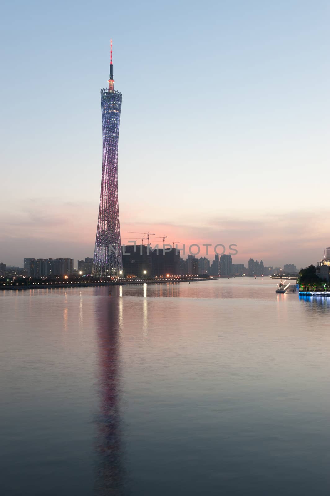 Guangzhou television tower near the Zhujiang river in Guangzhou city, Guangdong Province of China, where the Opening and Closing Ceremonies of the Guangzhou 2010 Asian Games will be held