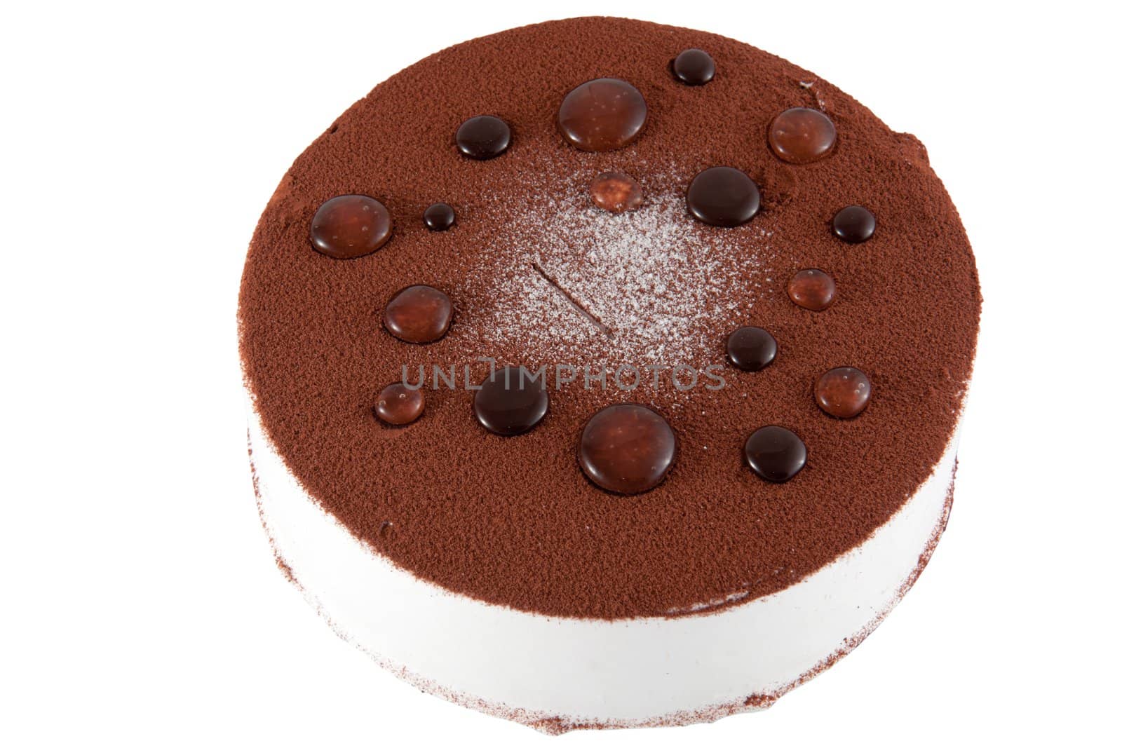 Birthday cake with chocolate isolated on white