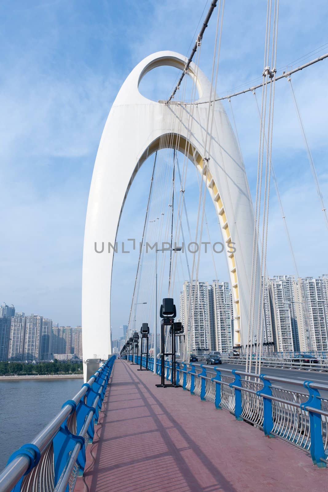 Scene of Liede bridge over the Pearl River in Guangzhou city, Guangdong province of China