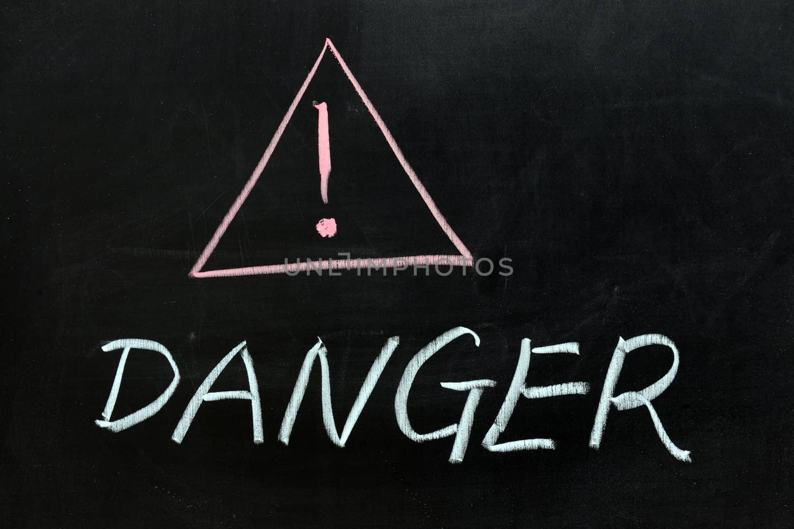 Chalk drawing - Danger sign and text