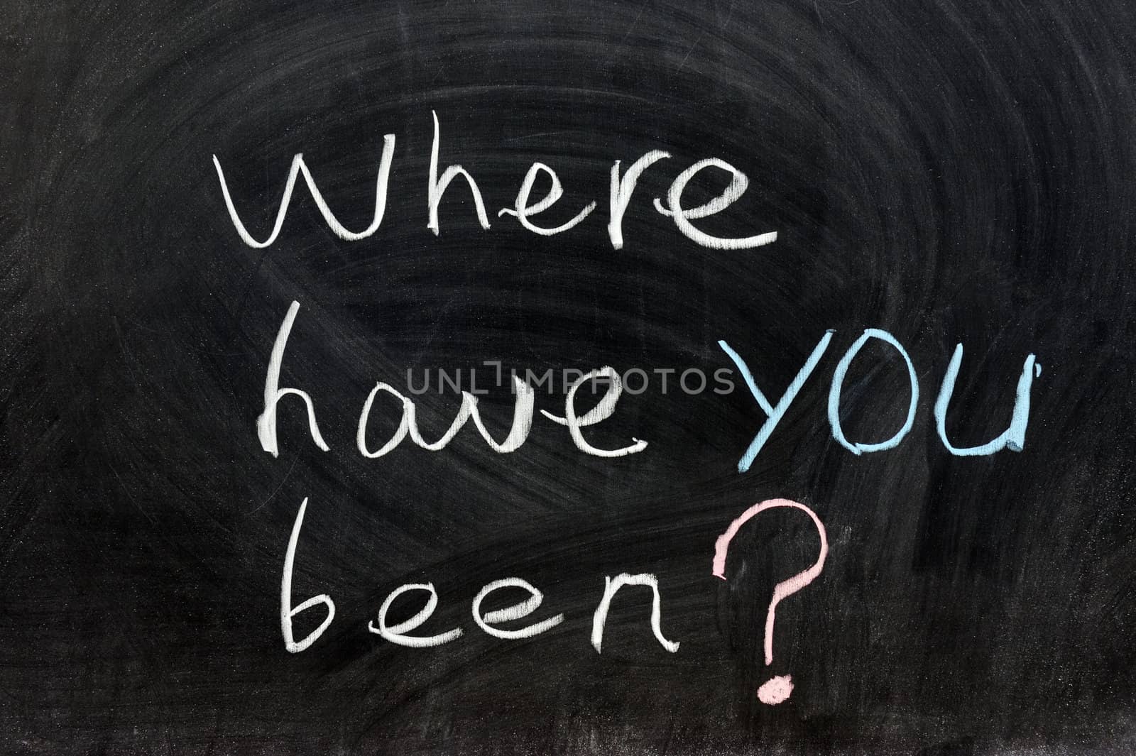 Where have you been words written on chalkboard