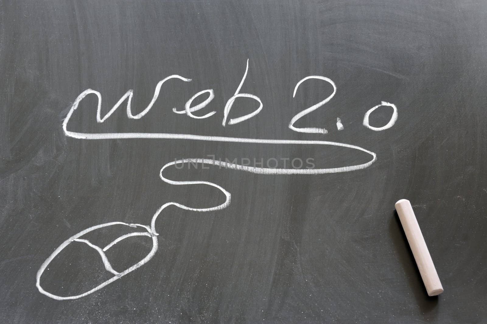 Web 2.0 and mouse drawn  on the chalkboard