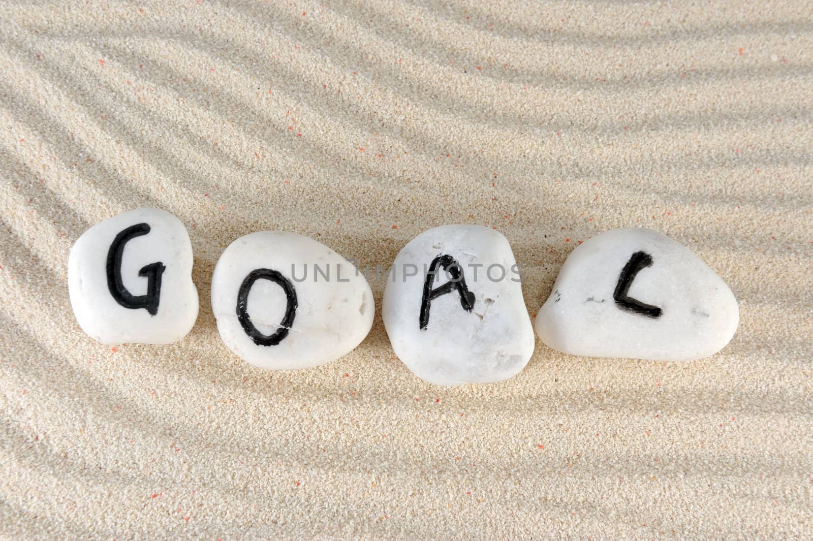 Goal word on group of stones on the sand