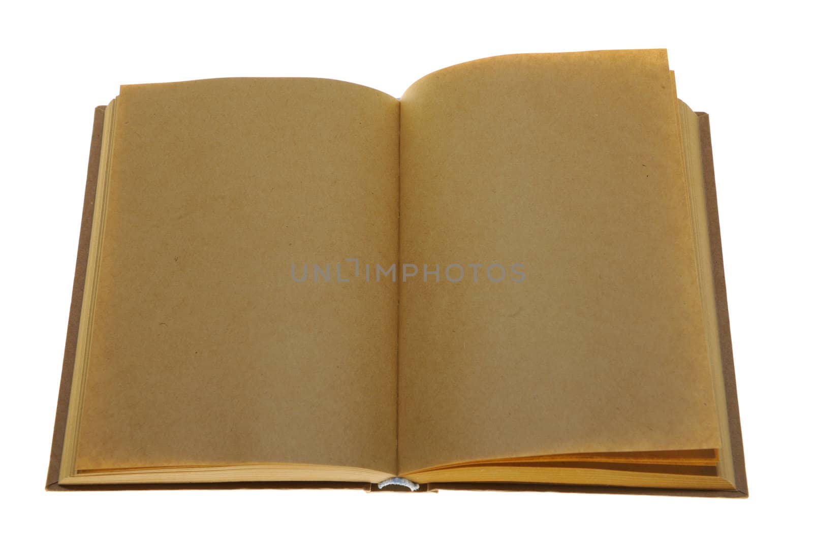 Opened old book with blank pages isolated on white background