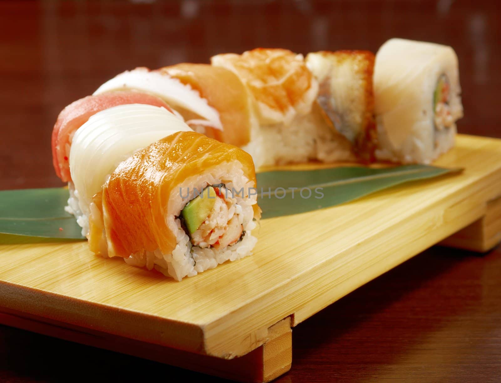 Japanese sushi  traditional japanese food.Roll made of Smoked fish