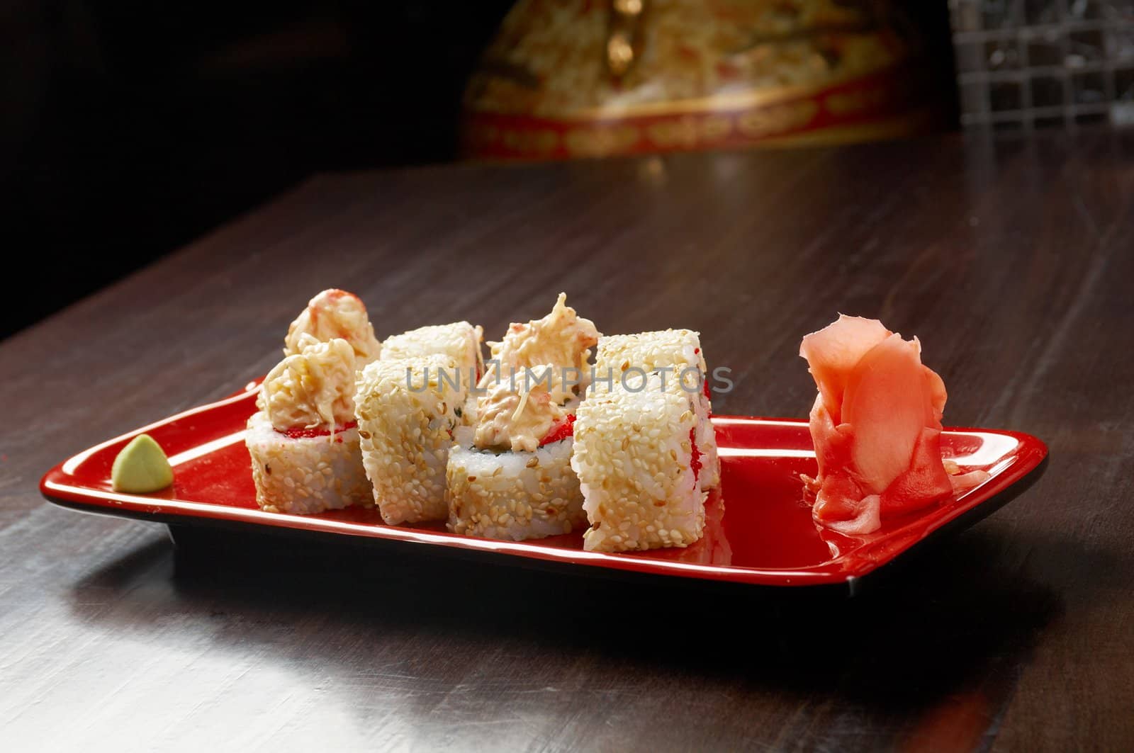Japanese sushi  traditional japanese food.Roll made of Smoked fish