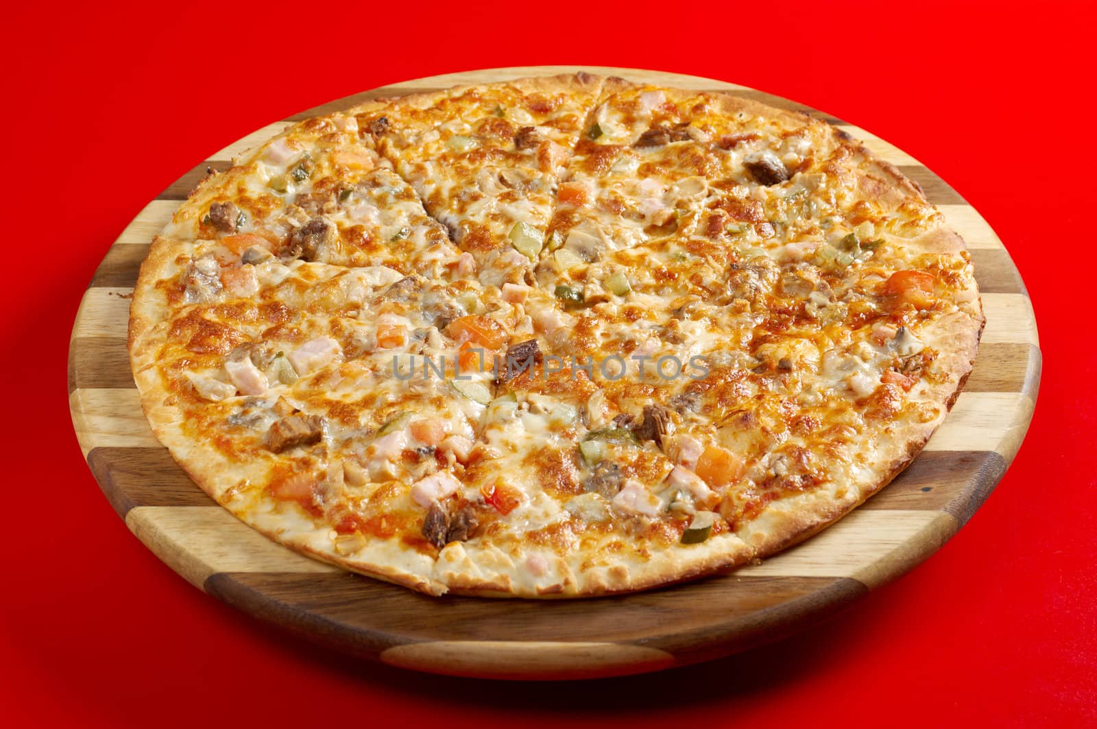 Pizzawith beef and pork, italian kitchen. Studio