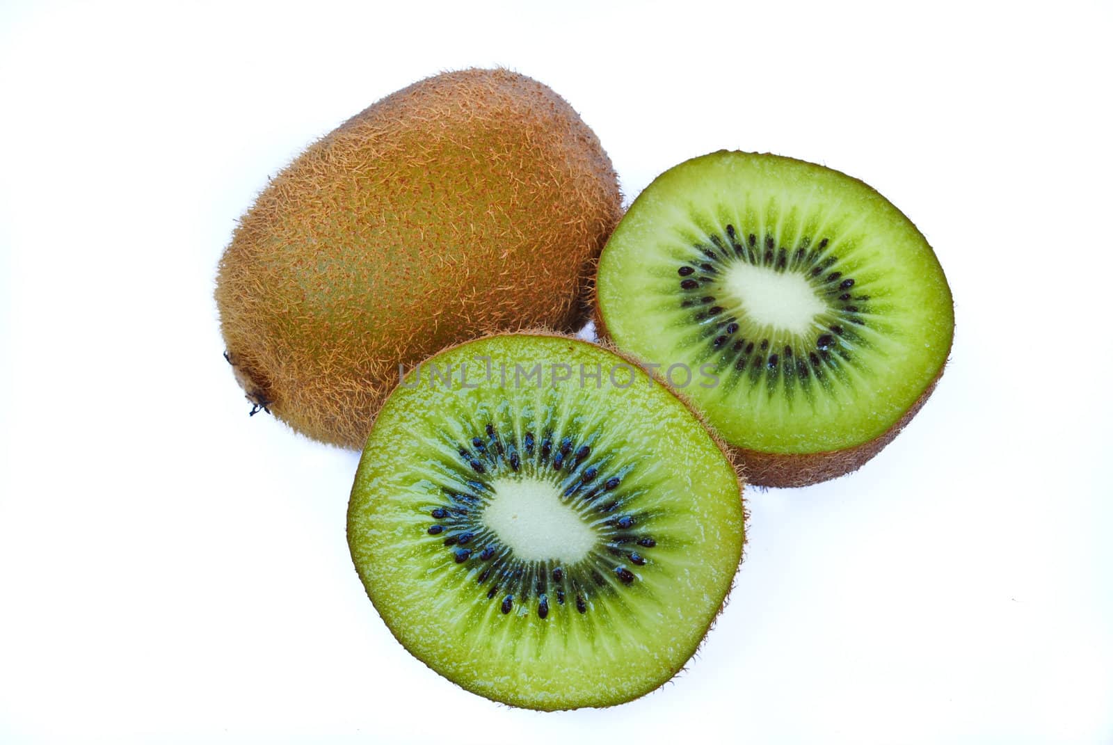 Kiwi fruit sliced segments isolated on white background
