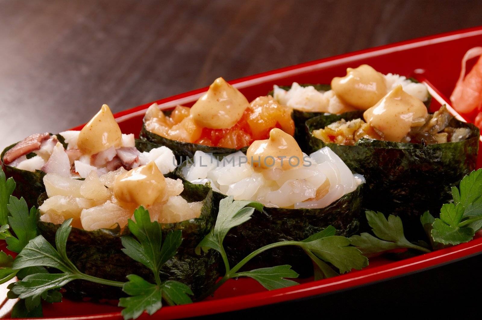 Tasty sushi in japanese restaraunt