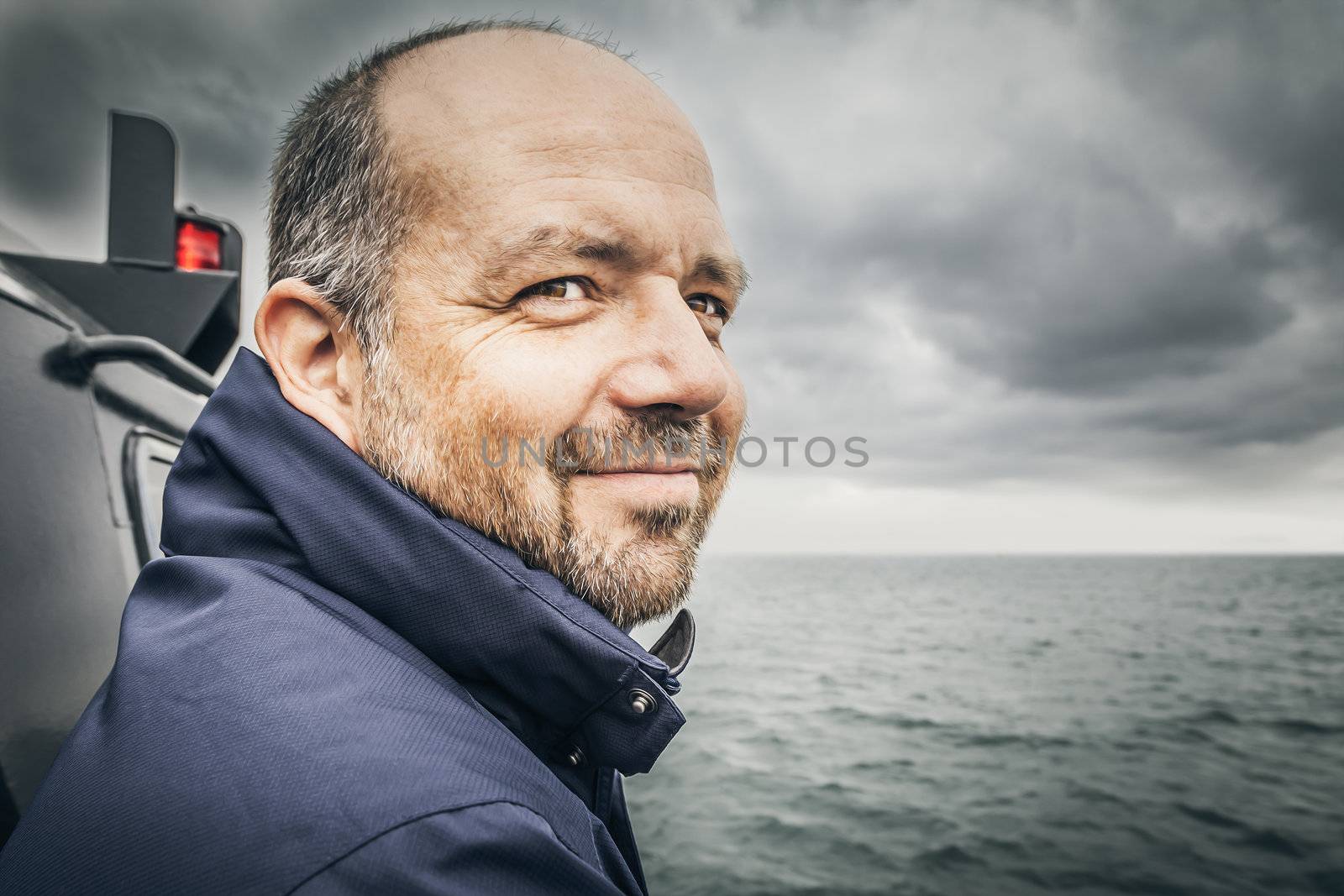 An image of a man at the bad sea