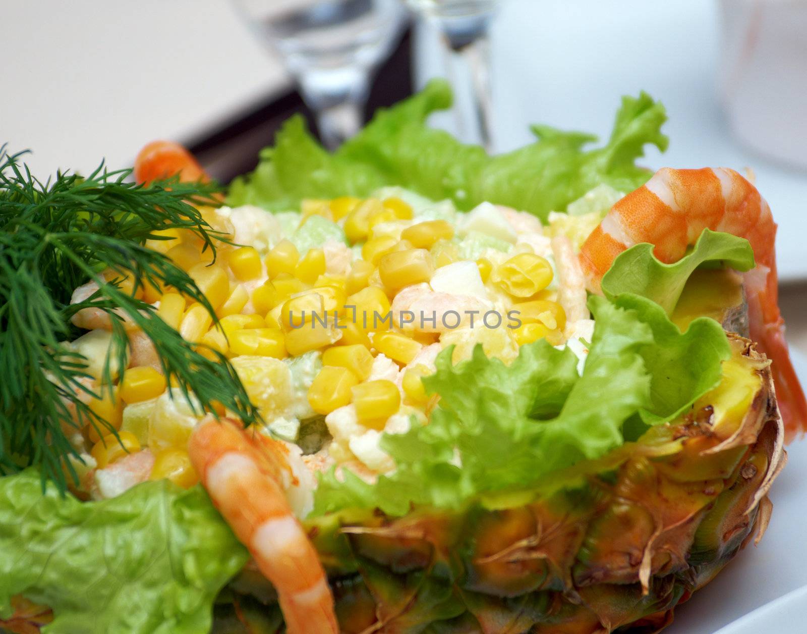 Pineapple stuffed  with Feta .Shallow depth-of-field.