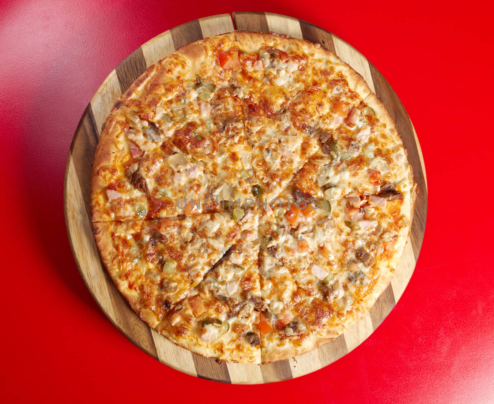 Pizzawith beef and pork, italian kitchen. Studio