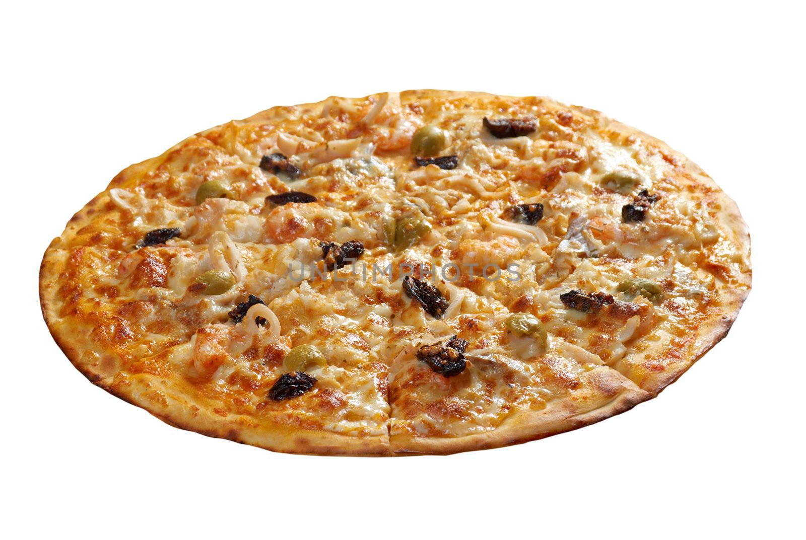 Pizzawith seafood. italian kitchen. Studio