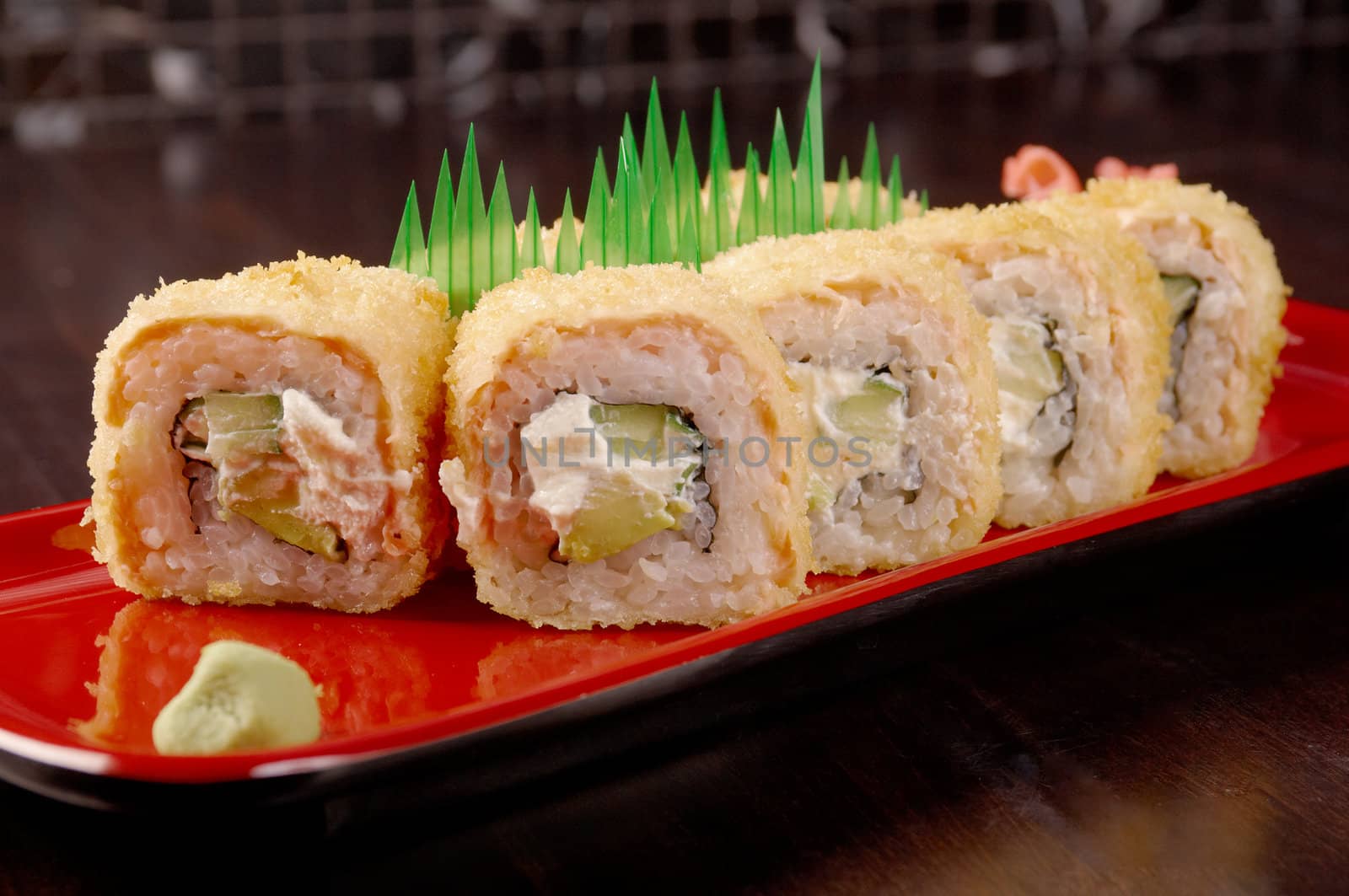 Japanese sushi  traditional japanese food.Roll made of Smoked fish