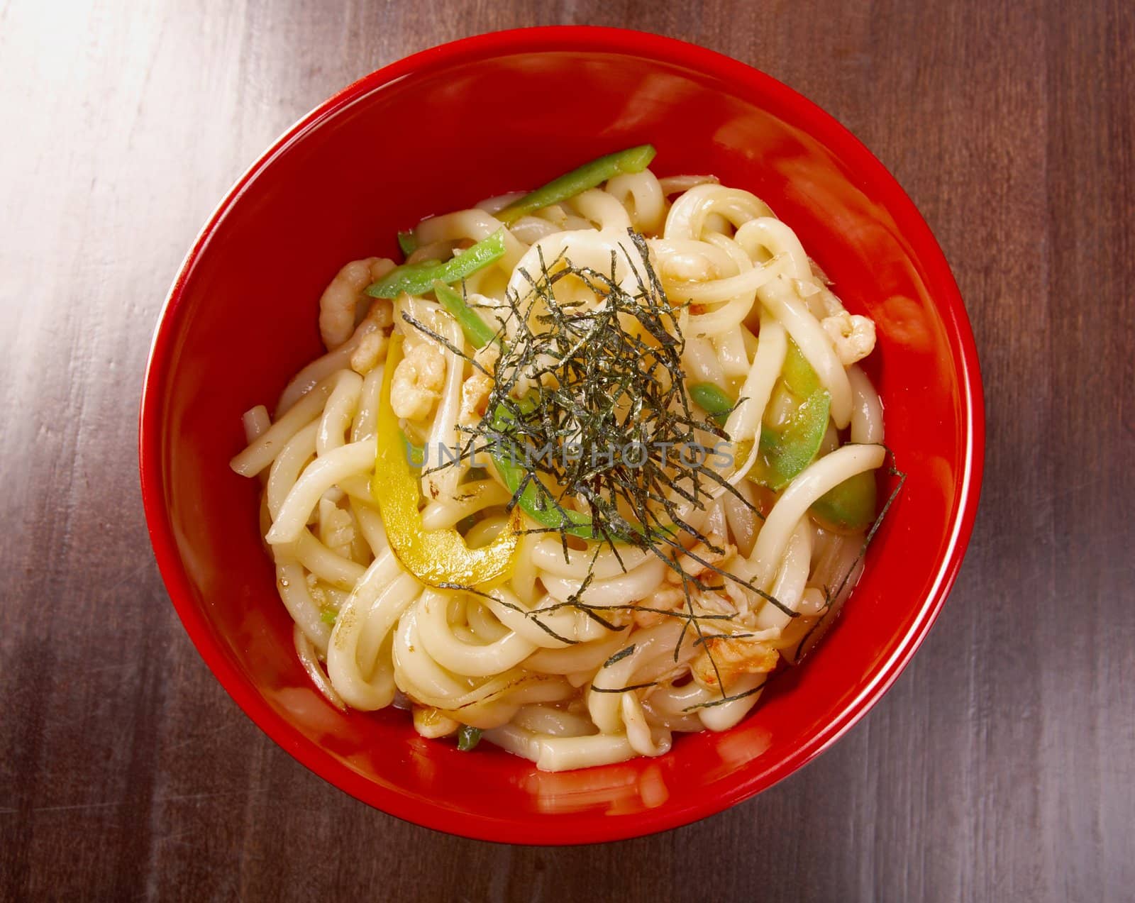 hot udon noodles with shrim.Japanese cuisine