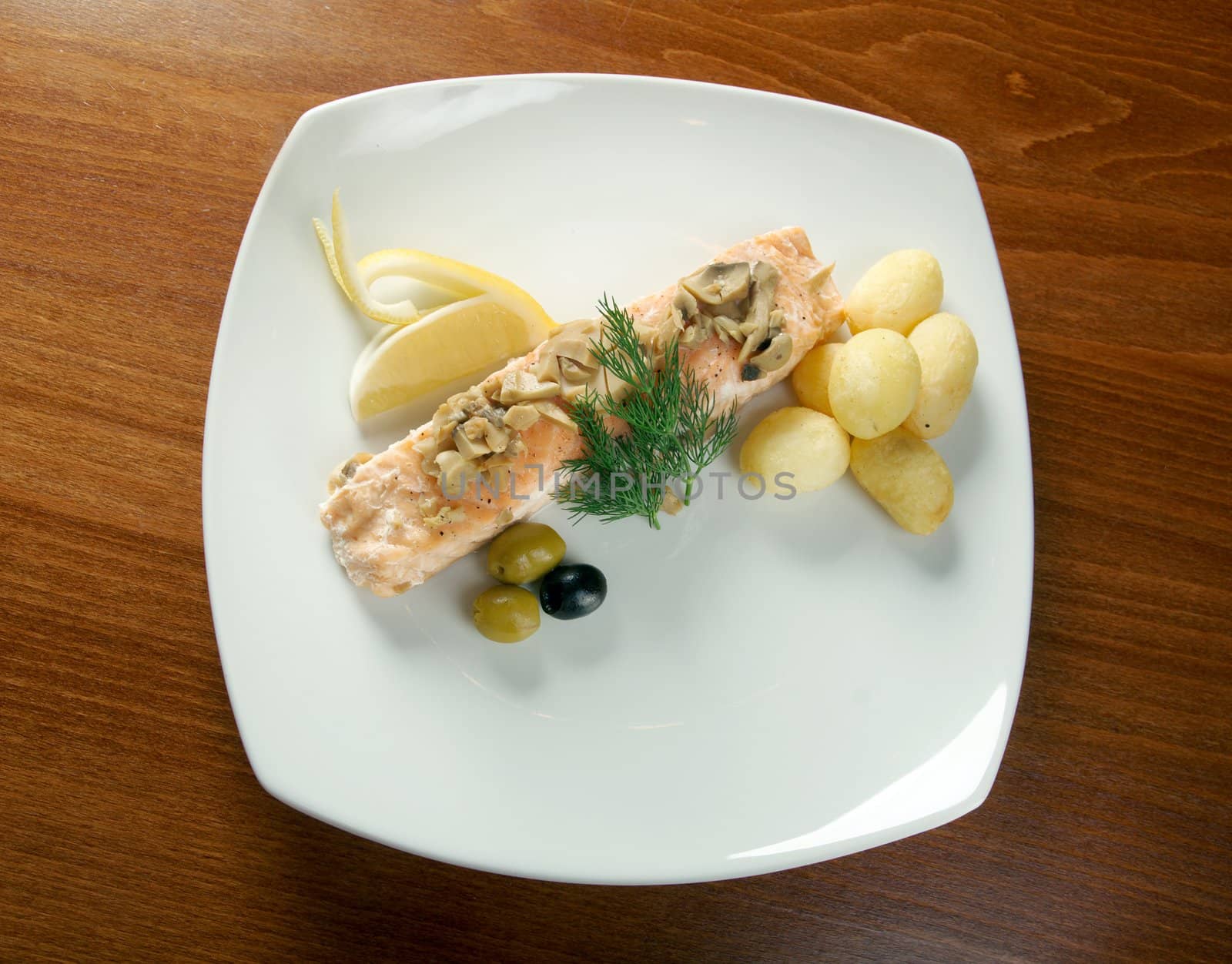 Salmon  with potato .Shallow depth-of-field