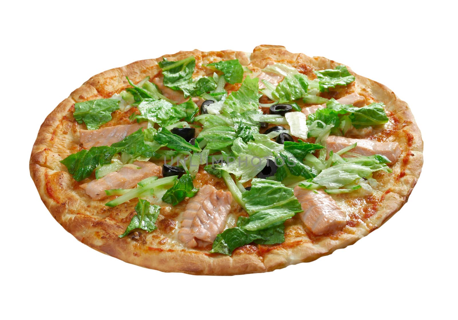 Pizza Atlantic salmon . italian kitchen. Studio