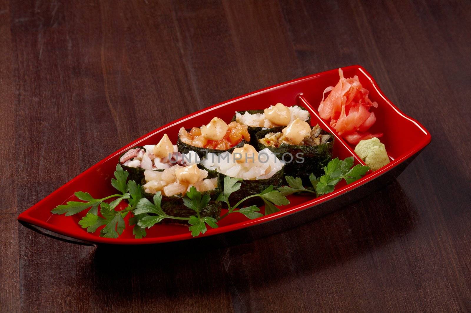 Tasty sushi in japanese restaraunt