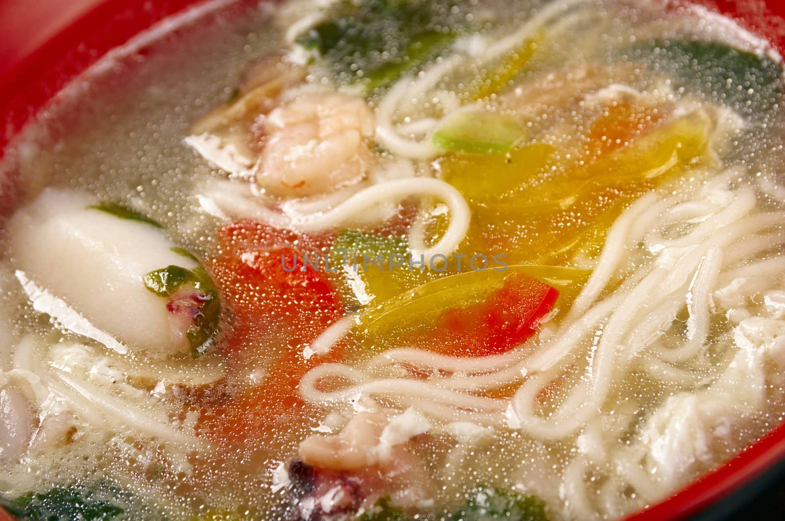 chinese traditional seafood noodle soup