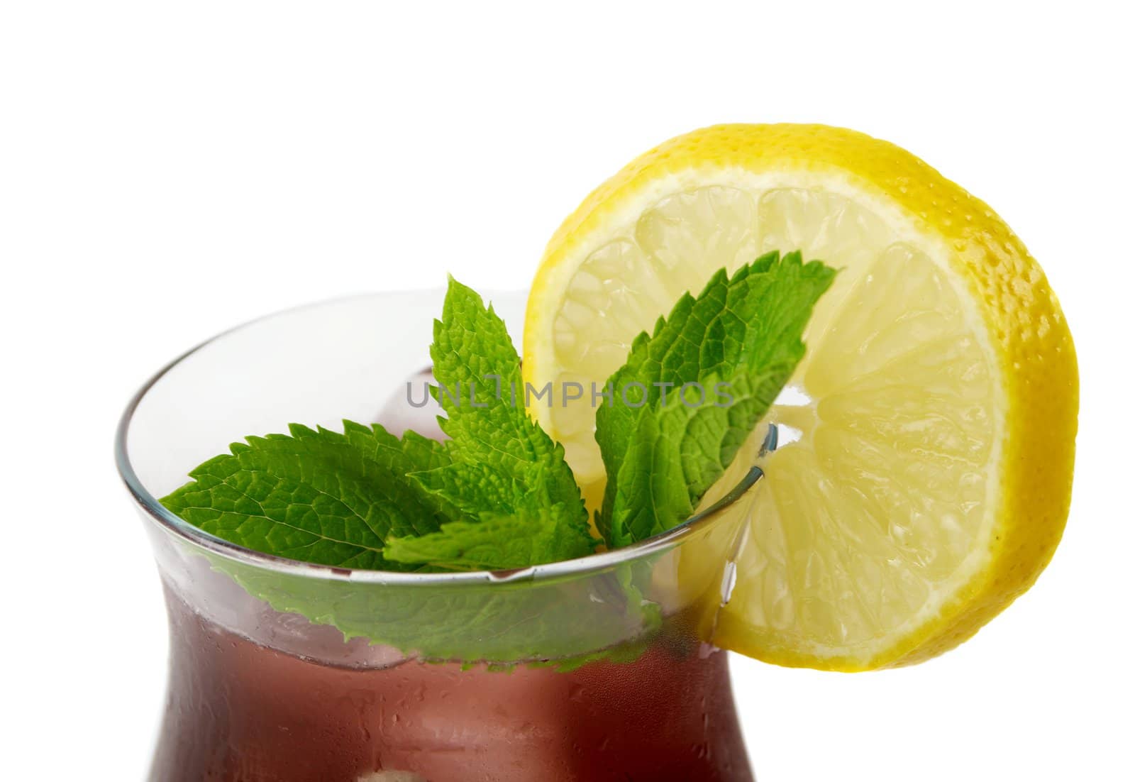fruit cocktail  closeup isolated on white background.