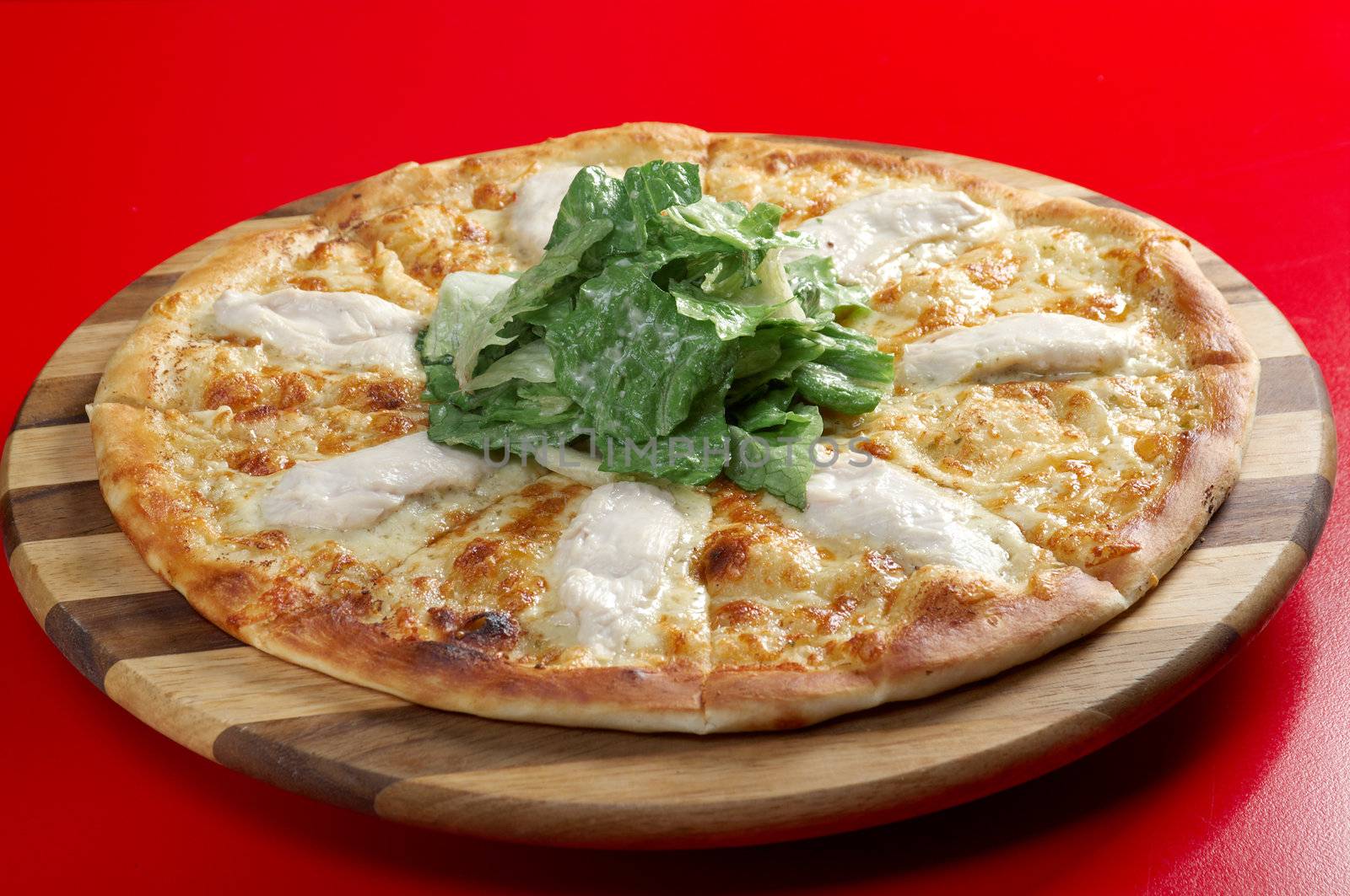 Pizwith meat chicken. italian kitchen. Studio