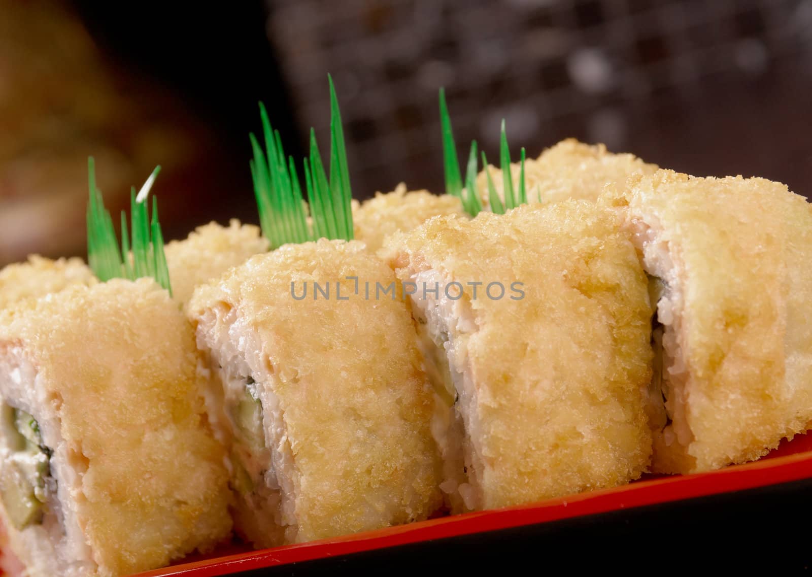 Japanese sushi  traditional japanese food.Roll made of Smoked fish