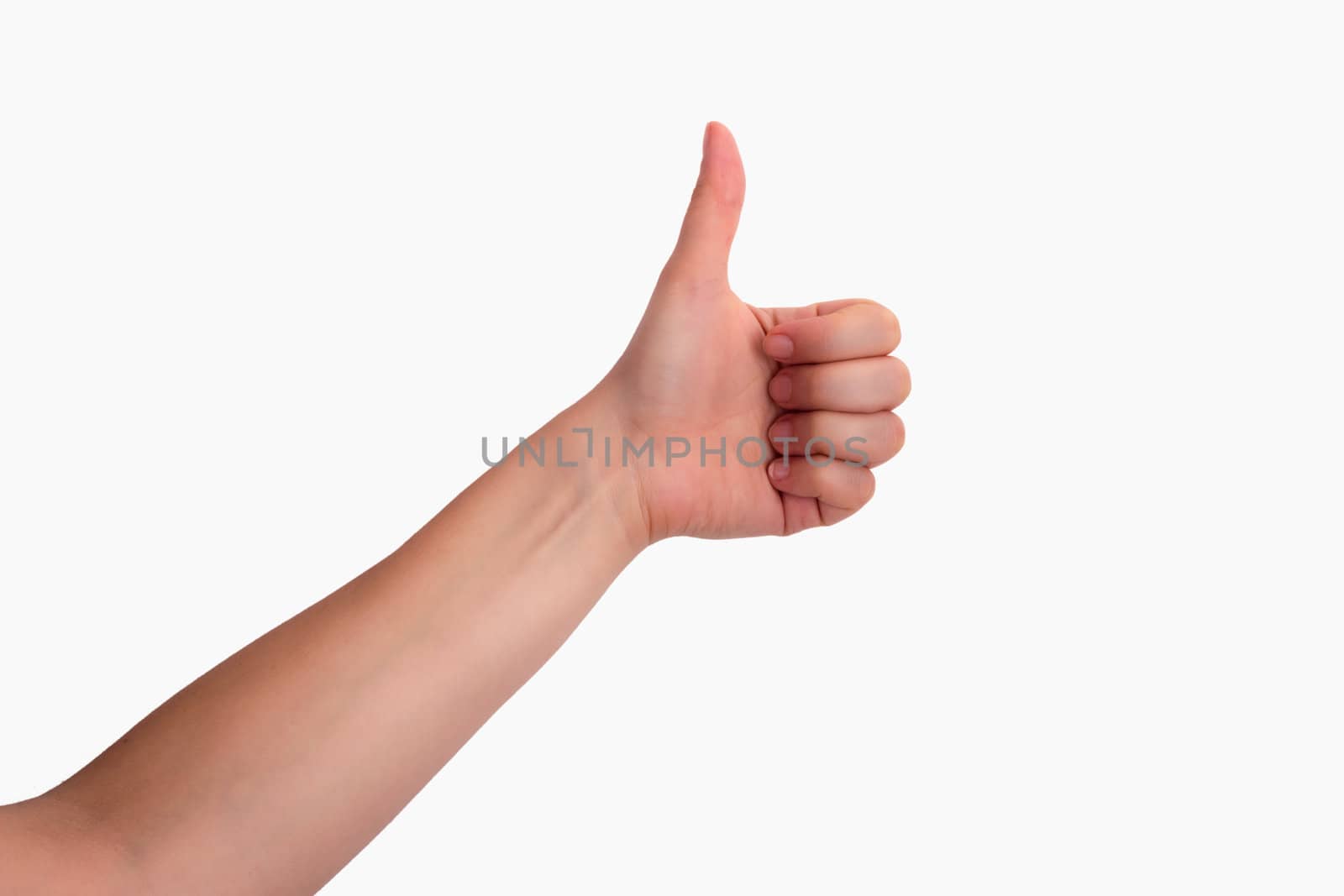 Woman Hand Making Sign Okey. Isolated on white background