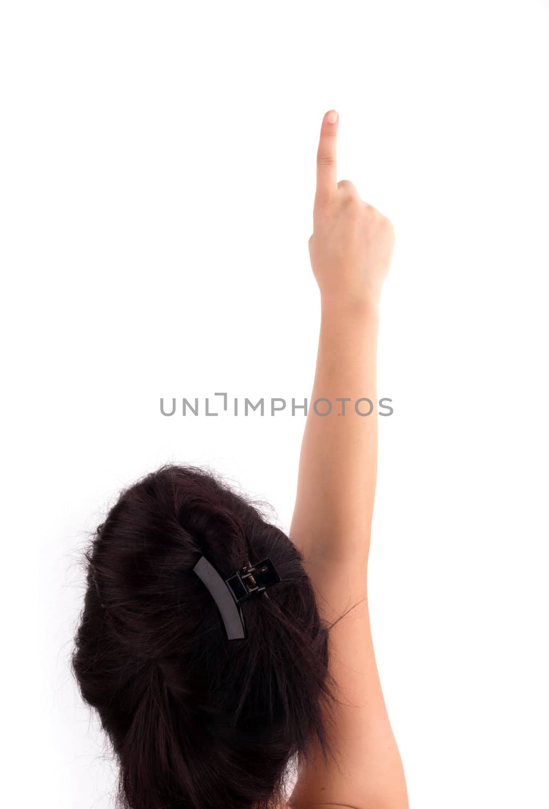 Woman Facing Back Points Up with her finger