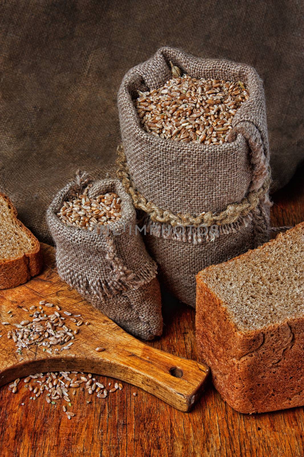 bag of wheat in the bakery by oleg_zhukov