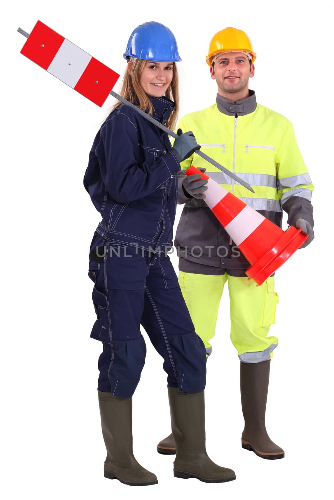 Male and female traffic workers