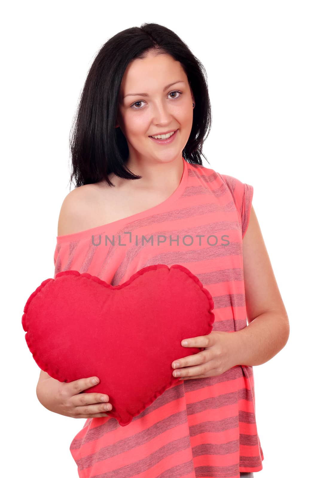 beautiful teenage girl holding big red heart by goce