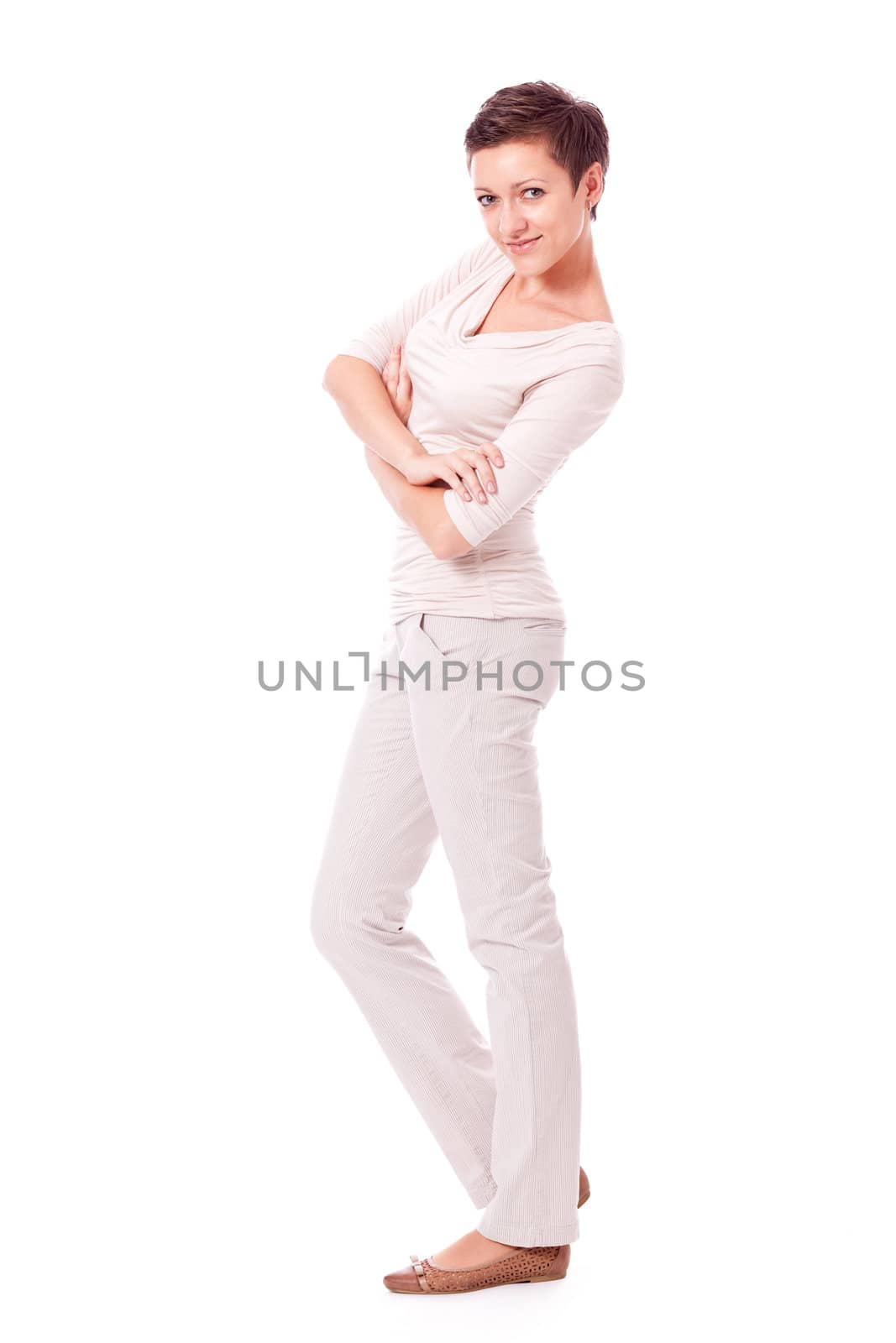 attractive young successful woman isolated on white background