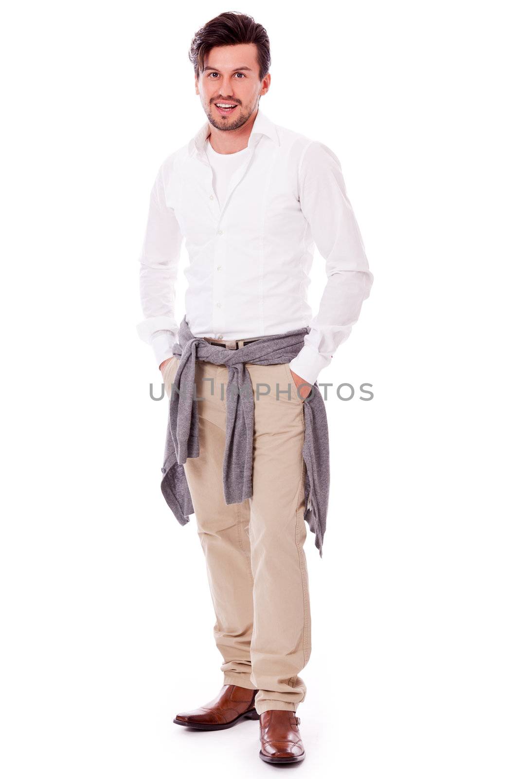 successful yound adult man casual business outfit isolated on white background