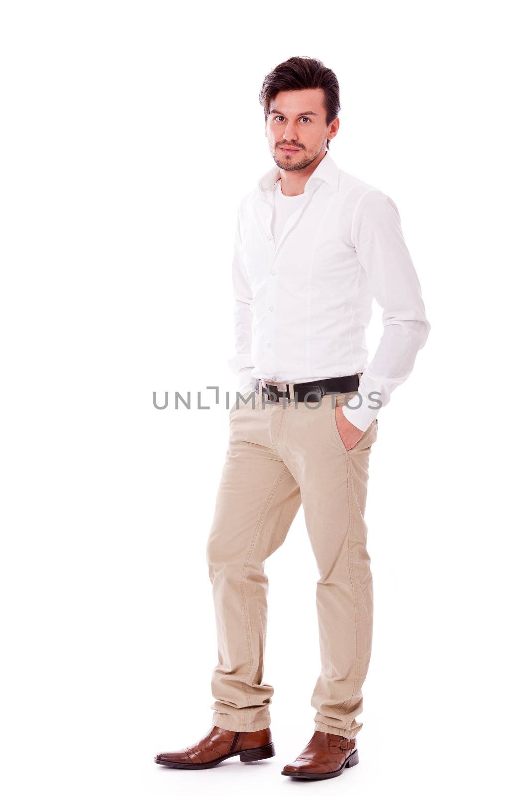 successful yound adult man casual business outfit isolated on white background