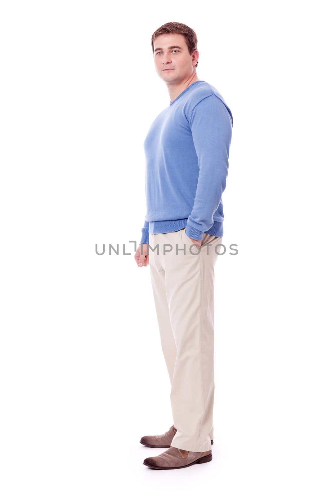 adult caucasian man in casual outfit isolated on white background