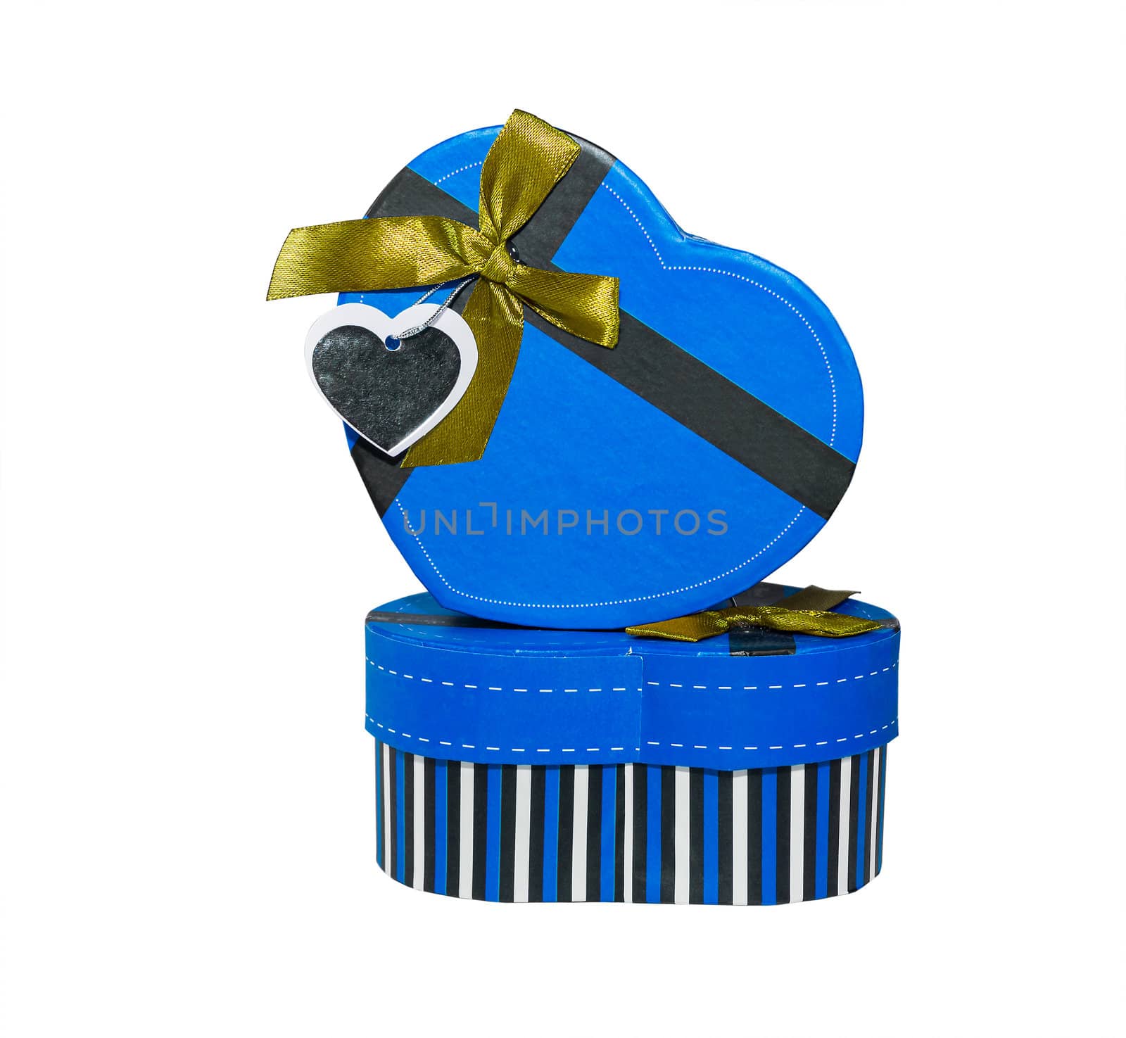 Blue Heart shaped box in heart shape on white background
