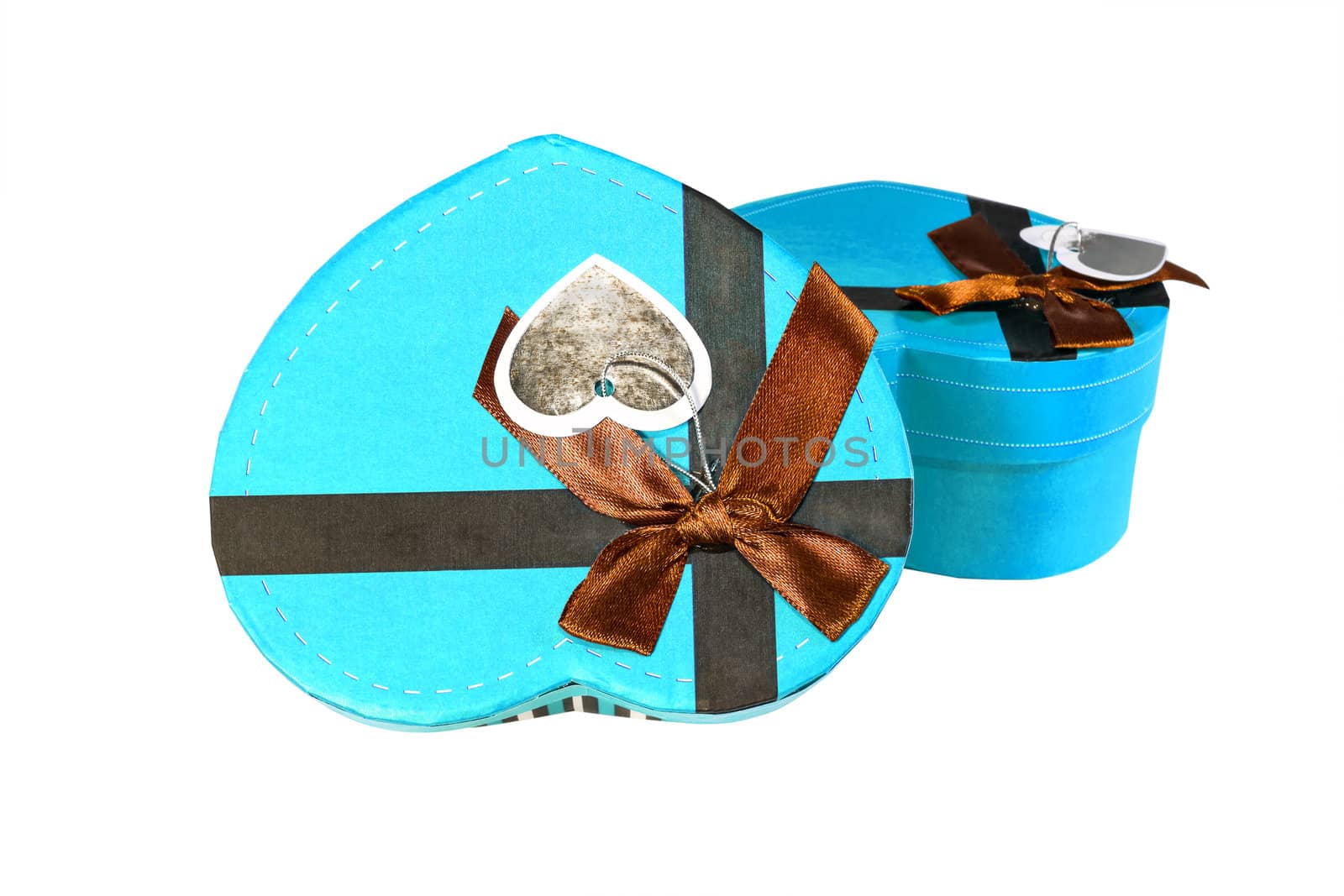Blue Heart-shaped box in heart shape on white background