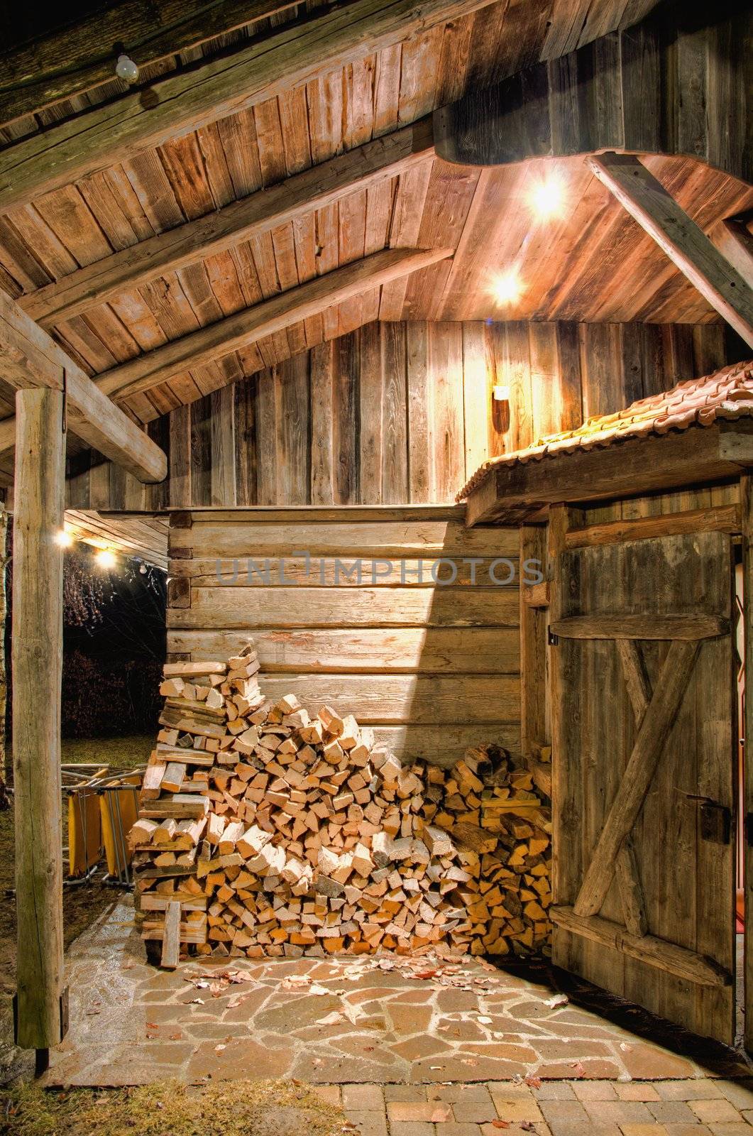 Detail of a wooden Barn at Night