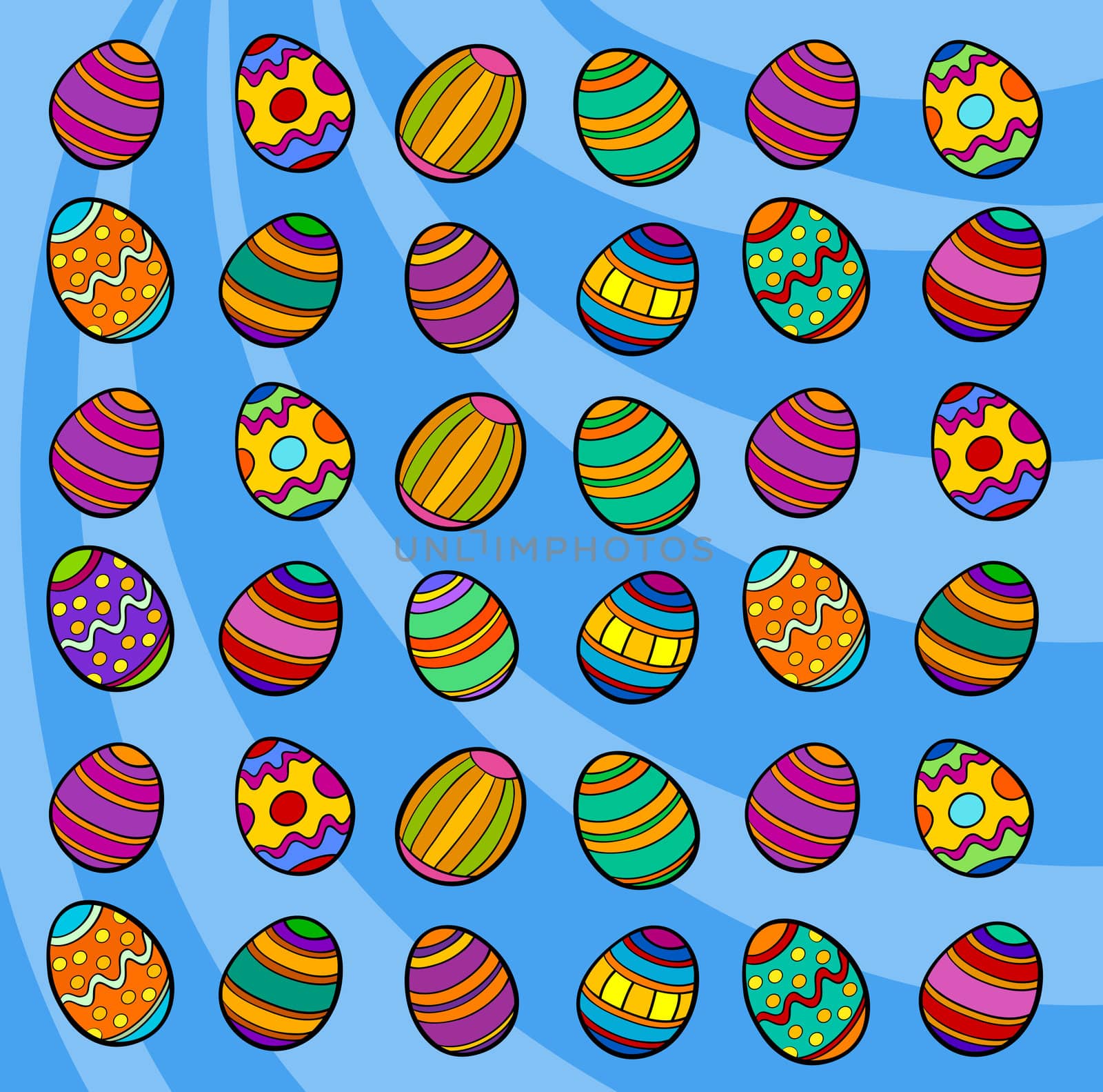 Cartoon Illustration of Colorful Painted Easter Eggs Background