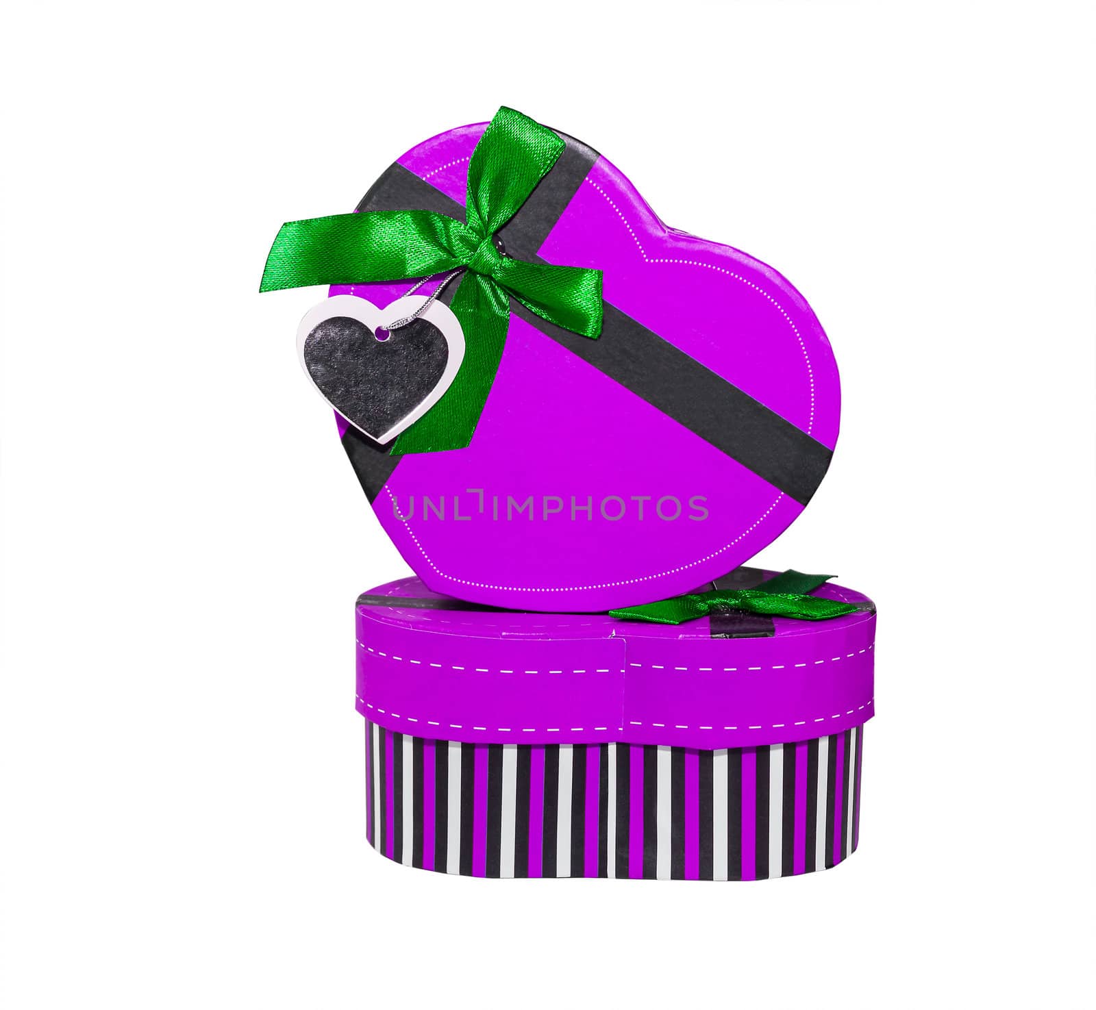 Violet Heart shaped box in heart shape on white background