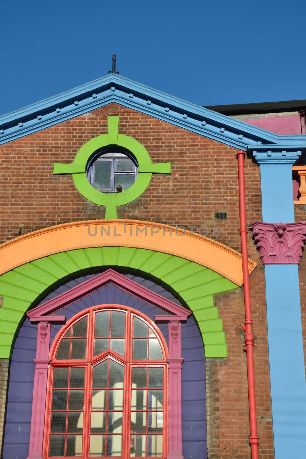 Painted multicolored Brick Building