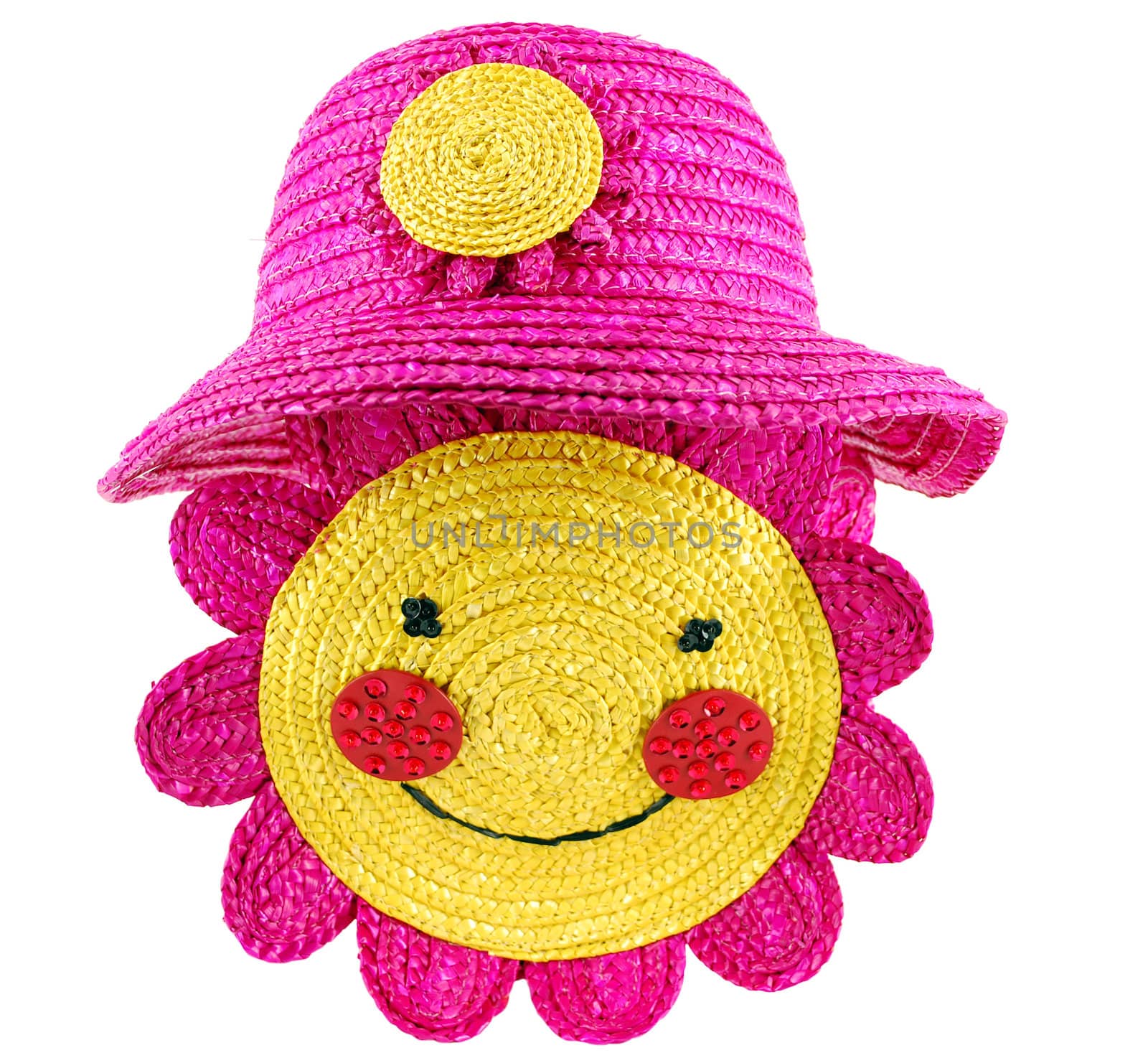 Summer straw hat and bag for child studio shot