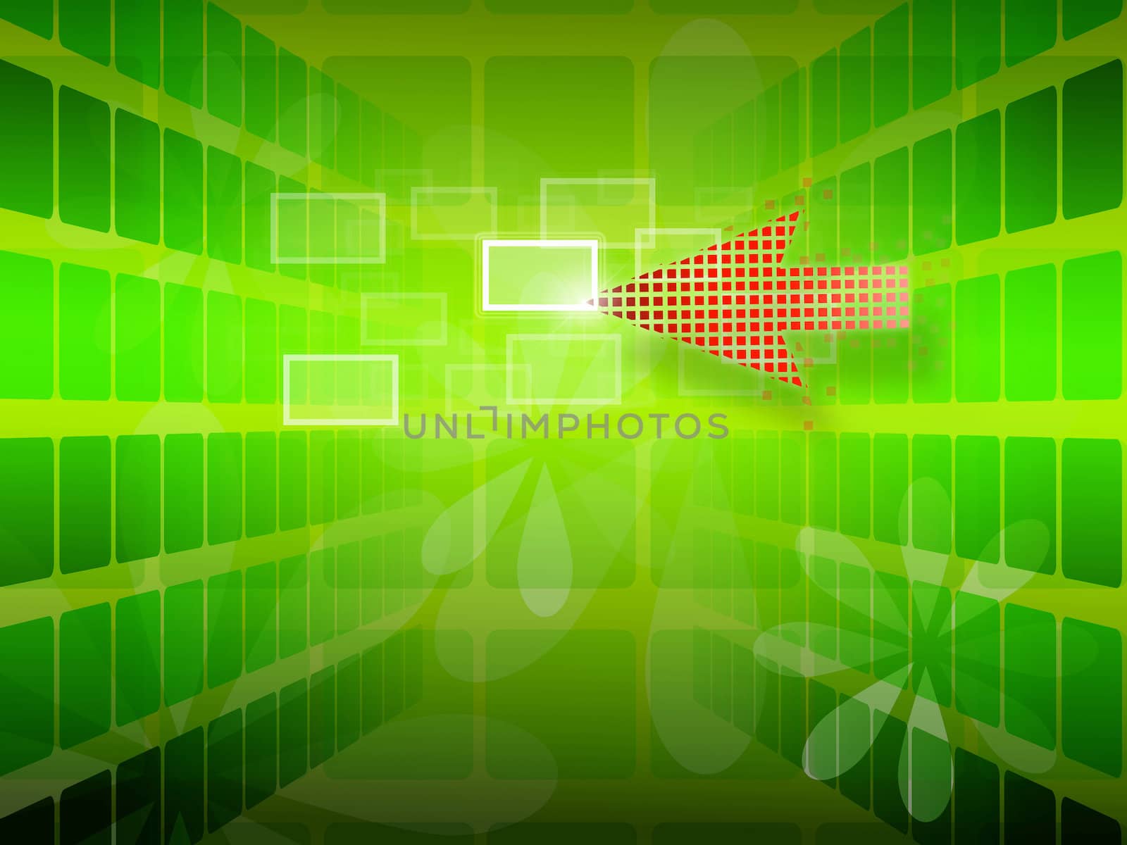 Selecting by red arrow with businessideas on green abstract background.