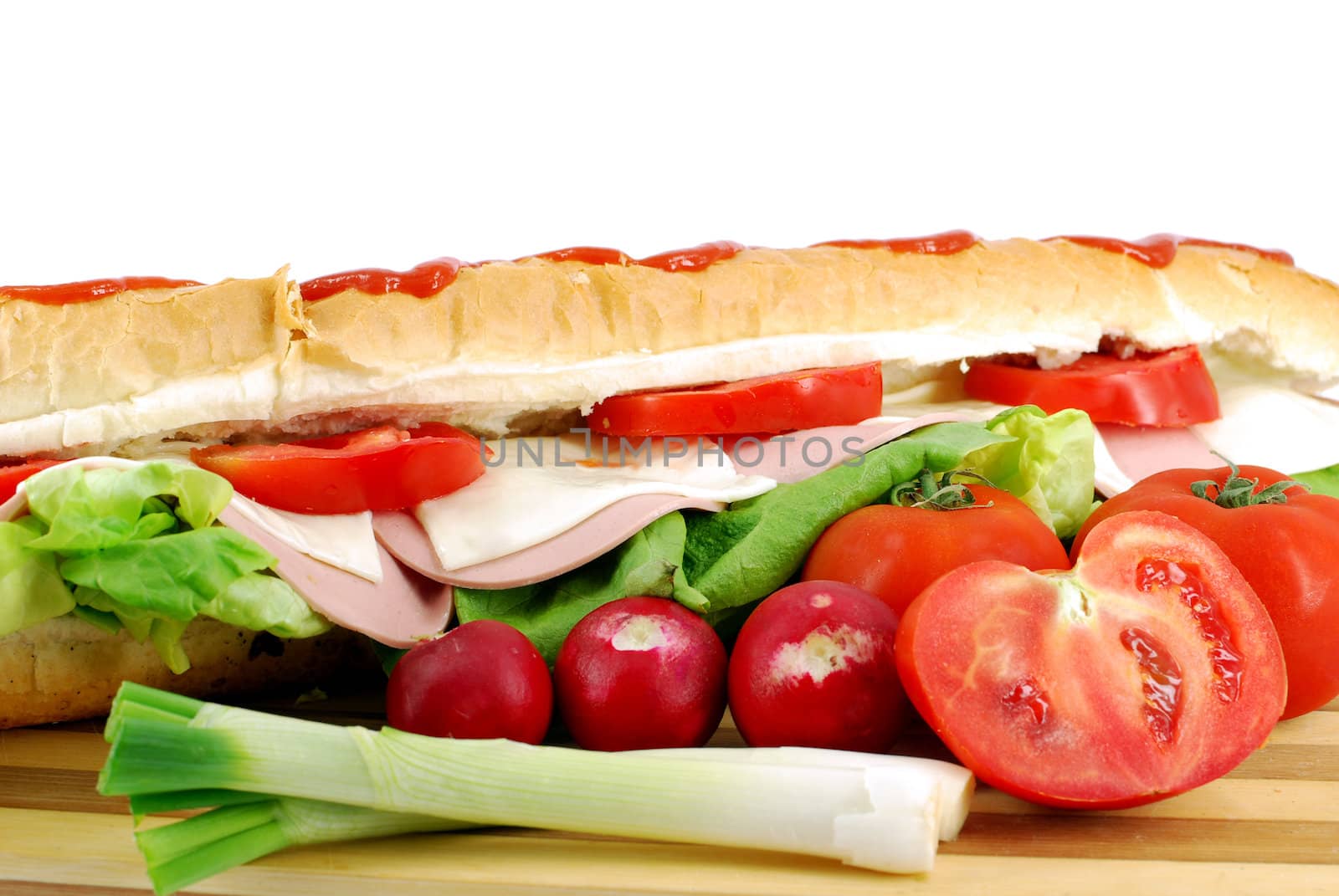 Sandwich with salami cheese and salad